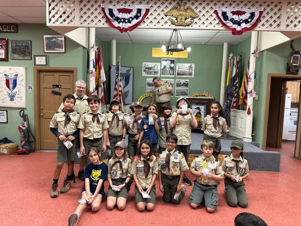 Cub Scouts in Class A uniform in Scout House